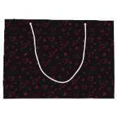 Cherry Red Doodle Flowers en Hearts Patterned Groot Cadeauzakje (Achterkant)