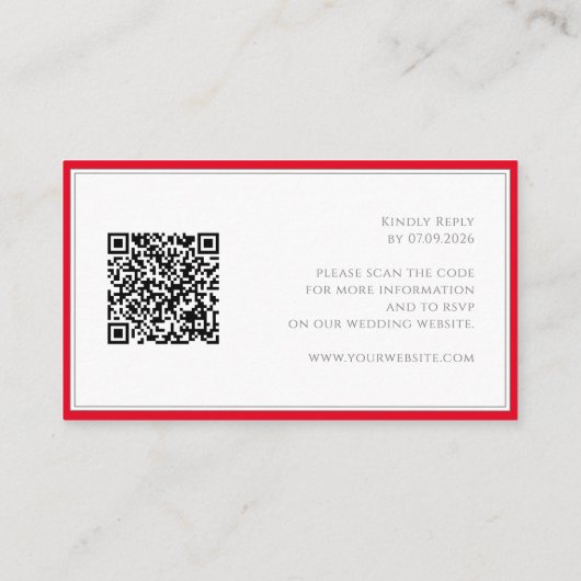 Cherry Red Eenvoudig Elegant Chique SVP Bruiloft Informatiekaartje (Achterkant)