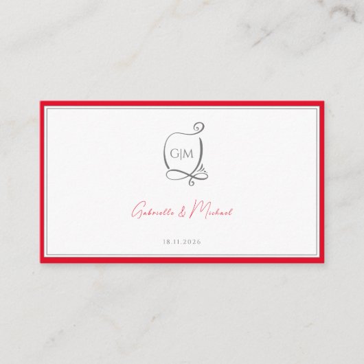 Cherry Red Eenvoudig Elegant Monogram RSVP Bruilof Informatiekaartje (Voorkant)