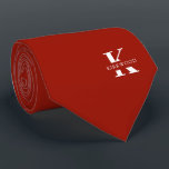 Cherry Red Elegant Monogram   naam | tweeslachtig Stropdas<br><div class="desc">Een elegante stropdas met een vette witte monogram op een Cherry Red achtergrond. Bovenop dit monogram staat je voor- of achternaam, die in alle hoofdsteden is vermeld. Meer dan 40 unieke kleuren zijn beschikbaar in zowel eenzijdige als tweezijdige versies. U kunt hen doorbladeren door de verbinding van het collectie te...</div>