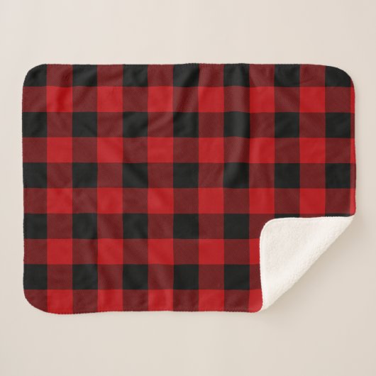 Cherry Red en Black Buffalo Plaid Sherpa Deken (Voorkant (horizontaal))
