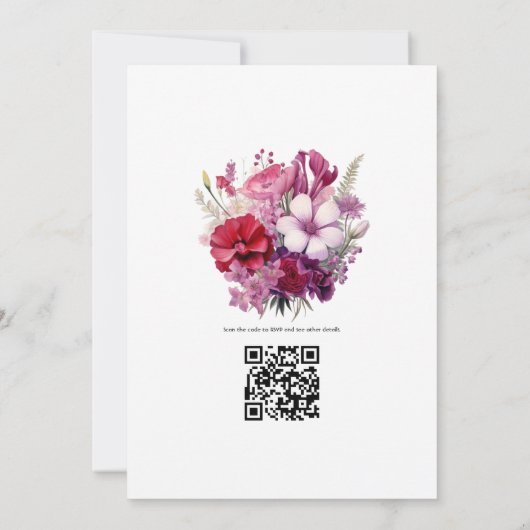 Cherry Red en Heather Paarse Bloemen Herfst Bruilo Kaart (Achterkant)