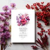 Cherry Red en Heather Paarse Bloemen Herfst Bruilo Kaart