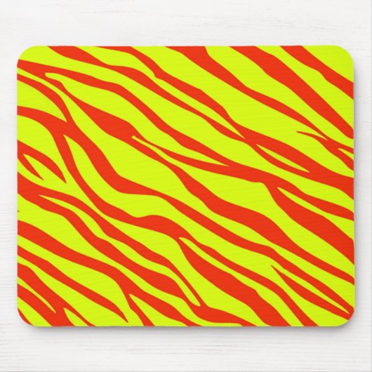 Cherry Red en Neon Yellow Zebra striped Muismat (Voorkant)