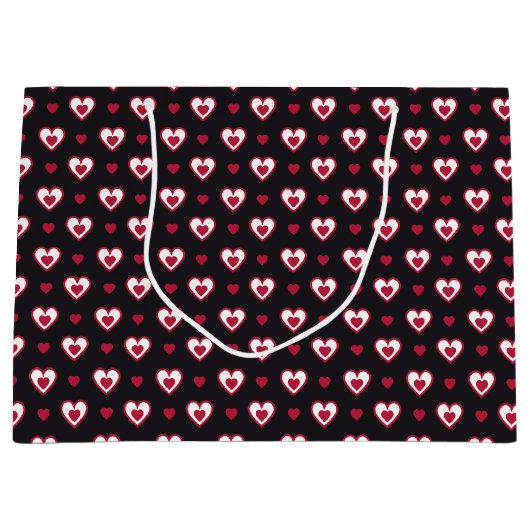 Cherry Red en White Double Hearts Pattered Groot Cadeauzakje (Voorkant)