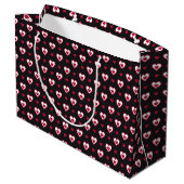 Cherry Red en White Double Hearts Pattered Groot Cadeauzakje (Achterkant Gekanteld)