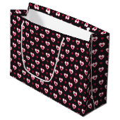 Cherry Red en White Double Hearts Pattered Groot Cadeauzakje (Voorkant Gekanteld)