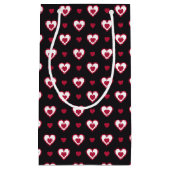 Cherry Red en White Double Hearts Pattern Gift Bag Klein Cadeauzakje (Voorkant)