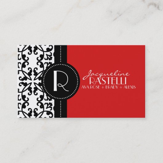 Cherry Red Estate Damask Roepkaart / Contactkaartje (Voorkant)