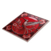 Cherry red faux relief Art Nouveau Hummingbird L Tegeltje (Zijkant)