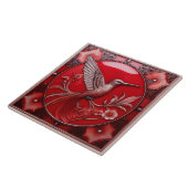 Cherry red faux relief Art Nouveau Hummingbird R Tegeltje (Zijkant)
