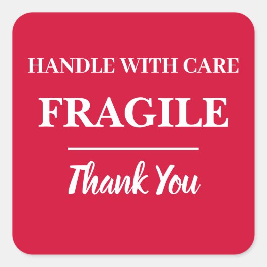 Cherry Red Fragile Label Square Sticker (Voorkant)