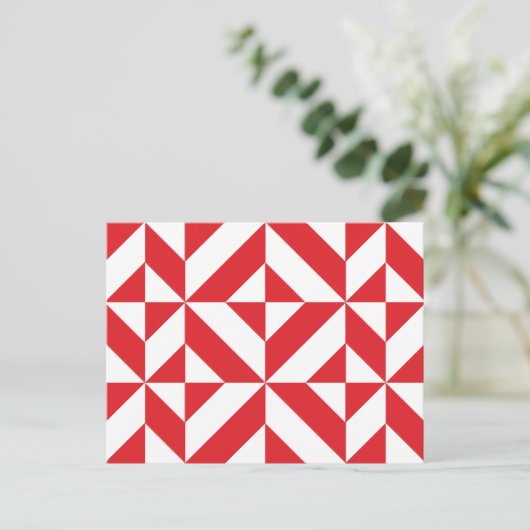 Cherry Red Geometric Deco Cube Pattern Briefkaart (Staand voorkant)