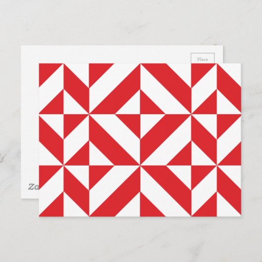 Cherry Red Geometric Deco Cube Pattern Briefkaart (Voorkant / Achterkant)