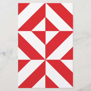 Cherry Red Geometric Deco Cube Pattern Briefpapier