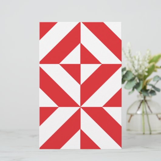 Cherry Red Geometric Deco Cube Pattern Briefpapier (Staand voorkant)