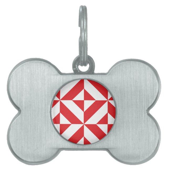 Cherry Red Geometric Deco Cube Pattern Huisdieren Naamplaatje (voorkant)