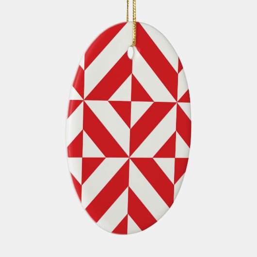Cherry Red Geometric Deco Cube Pattern Keramisch Ornament (Rechts)