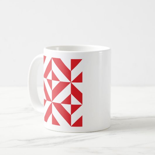 Cherry Red Geometric Deco Cube Pattern Koffiemok (Voorkant links)