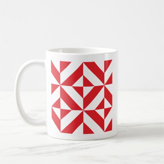 Cherry Red Geometric Deco Cube Pattern Koffiemok (Links)
