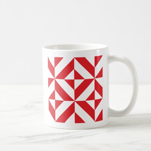 Cherry Red Geometric Deco Cube Pattern Koffiemok (Rechts)