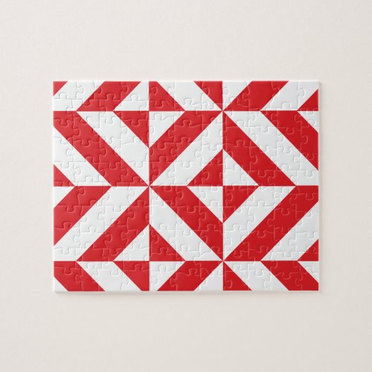 Cherry Red Geometric Deco Cube Pattern Legpuzzel (Horizontaal)