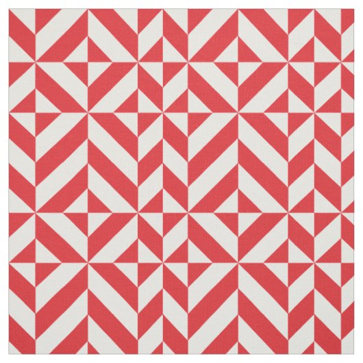 Cherry Red Geometric Deco Cube Pattern Stof (Swatch)