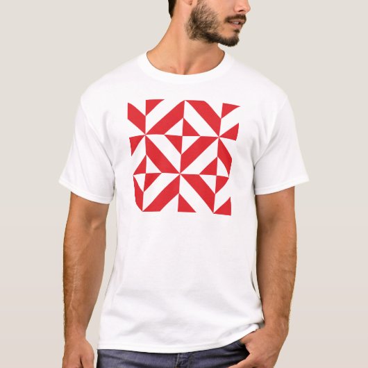 Cherry Red Geometric Deco Cube Pattern T-shirt (Voorkant)