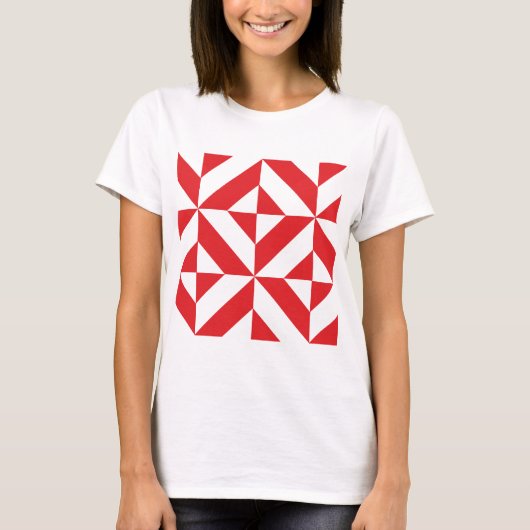 Cherry Red Geometric Deco Cube Pattern T-shirt (Voorkant)