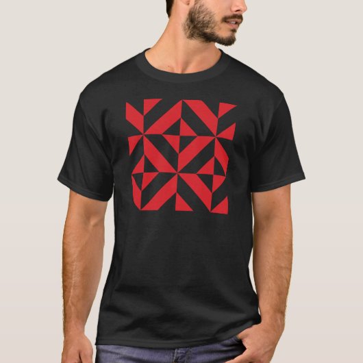 Cherry Red Geometric Deco Cube Pattern T-shirt (Voorkant)