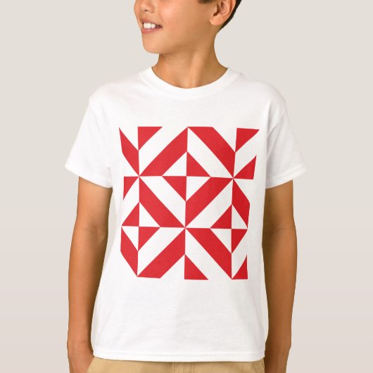 Cherry Red Geometric Deco Cube Pattern T-shirt (Voorkant)