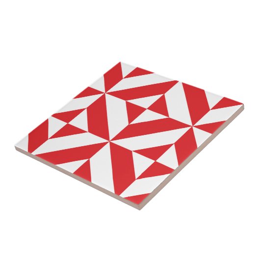 Cherry Red Geometric Deco Cube Pattern Tegeltje (Zijkant)
