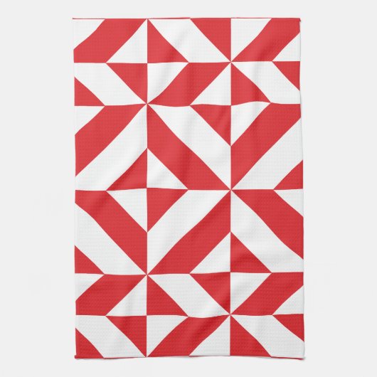 Cherry Red Geometric Deco Cube Pattern Theedoek (Verticaal)