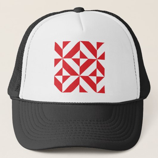 Cherry Red Geometric Deco Cube Pattern Trucker Pet (Voorkant)