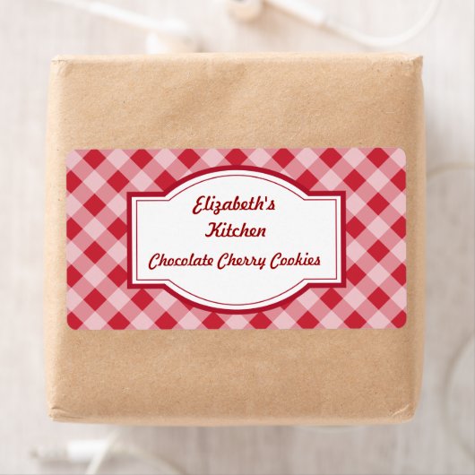 Cherry Red Gingham Keukenlabels Etiket (Insitu)