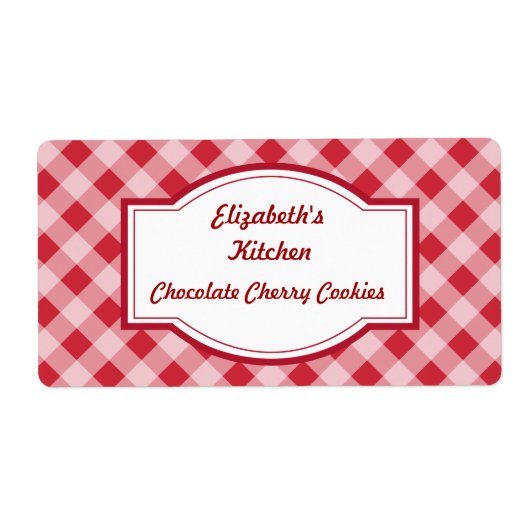 Cherry Red Gingham Keukenlabels Etiket (Voorkant)
