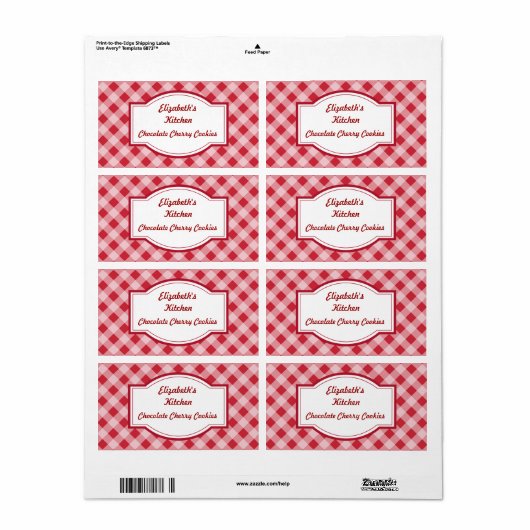 Cherry Red Gingham Keukenlabels Etiket (Full Sheet)