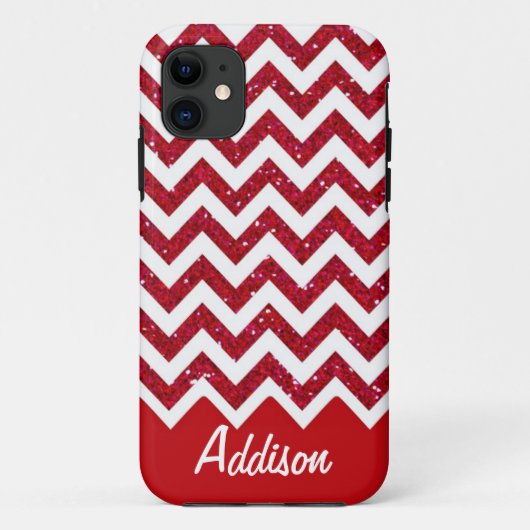 Cherry Red Glitter Chevron Name BLING Hoesje (Achterkant)