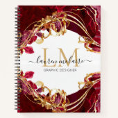 Cherry Red & Gold Monogram Name Script Notebook Notitieboek (Voorkant)