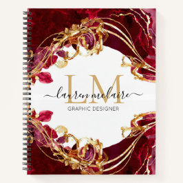 Cherry Red & Gold Monogram Name Script Notebook Notitieboek