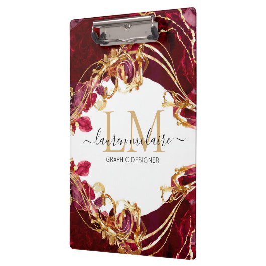 Cherry Red & Gold Monogram Script Klembord (Links)