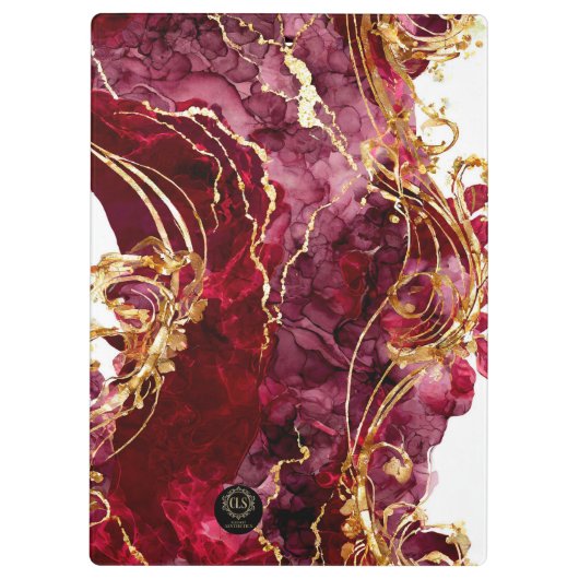 Cherry Red & Gold Monogram Script Klembord (Achterkant)