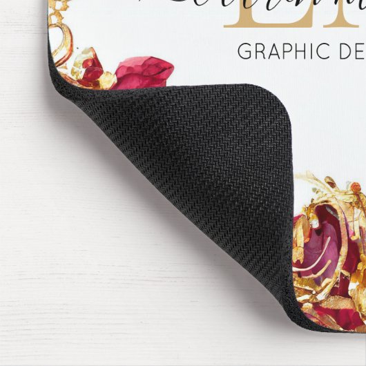 Cherry Red & Gold Monogram Script Muismat (Hoek)