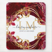 Cherry Red & Gold Monogram Script Muismat (Voorkant)