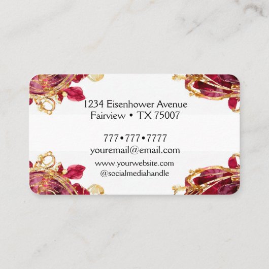 Cherry Red & Gold Monogram Script Visitekaartje (Achterkant)