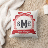 Cherry Red Greek Key Bow Monogram Kussen (Deken)