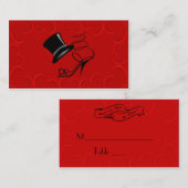 Cherry Red Hearts Top Hat en High Heel Place kaart Plaatskaartje (Voorkant / Achterkant)