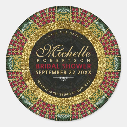 Cherry Red Jewel Gold Mandala Stickers Labels (Voorkant)