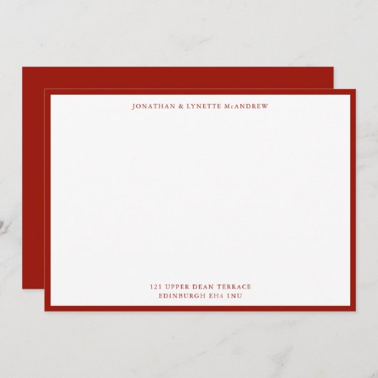 Cherry Red Klassic Border Flat Note Card Notitiekaartje (Voorkant / Achterkant)