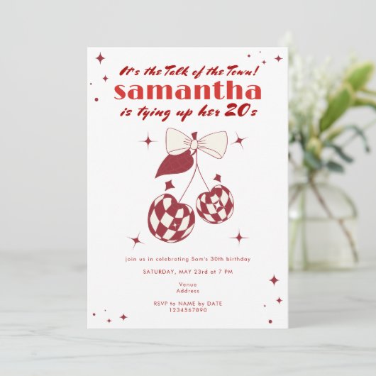 Cherry Red koppelt haar 20s Retro Disco verjaardag Kaart (Staand voorkant)